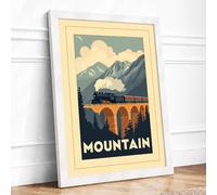 Mountain Railway Viaduct Vintage Framed Wall Art Print A1 (84.1×59.4cm) White, Wall Decor for Living Room, Bedroom, Office & Home, Ready to Hang, Art Gift
