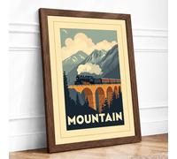 Mountain Railway Viaduct Vintage Framed Wall Art Print A3 (42×29.7cm) Walnut, Wall Decor for Living Room, Bedroom, Office & Home, Ready to Hang, Art Gift