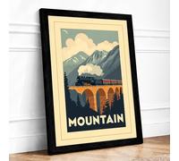 Mountain Railway Viaduct Vintage Framed Wall Art Print A4 (29.7×21cm) Black, Wall Decor for Living Room, Bedroom, Office & Home, Ready to Hang, Art Gift