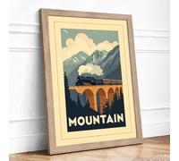 Mountain Railway Viaduct Vintage Framed Wall Art Print A4 (29.7×21cm) Oak, Wall Decor for Living Room, Bedroom, Office & Home, Ready to Hang, Art Gift