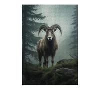 Mountain Ram Foggy Forest Wooden Picture Puzzle for Adults, 300 PCS