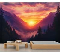 Mountain Range 3D Wallpaper, Sunrise Wall Mural, Landscape Murals for Kids Room Living Bedroom Sofa TV Background Decor - 366x254cm