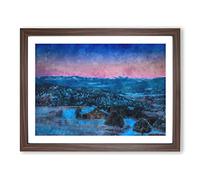 Mountain Range Behind The Cabin Painting Modern Art Framed Print | A3 Walnut Framed Wall Art | Ready to Hang | Modern Landscape Picture | Living Room Bedroom Lounge Office