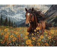 Mountain Range Horse Puzzle - 1500 Piece Jigsaw Puzzles for Adults - The Back Features Printed Letter Guides - and The Pieces fit Together Snugly - Wooden Puzzles for Adults 34.3 X 22.4 Inch s7h-495
