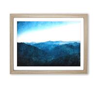 Mountain Range In Salamanca Spain Painting Modern Art Framed Print | A4 Oak Framed Wall Art | Ready to Hang | Modern Landscape Picture | Living Room Bedroom Lounge Office
