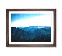 Mountain Range In Salamanca Spain Painting Modern Art Framed Print | A4 Walnut Framed Wall Art | Ready to Hang | Modern Landscape Picture | Living Room Bedroom Lounge Office