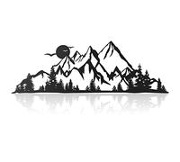 Mountain Range Metal Wall Art Sign - Rustic Summit Scene Nature Decor - Forest Accent Home Decoration, 17.5 x 5.3 Inch (Black)