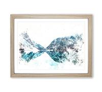 Mountain Range Reflection Watercolour Modern Framed Print | A3 Oak Framed Wall Art | Ready to Hang | Modern Landscape Picture | Living Room Bedroom Lounge Office