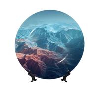 Mountain Ranges Print Bone China Decorative Plate Ceramic Plates Printed Round Dinner Plates Crafts With Display Stand