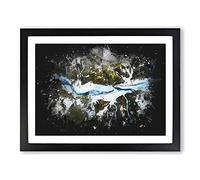 Mountain Ravine In Iceland Paint Splash Modern Art Framed Wall Art Print, Ready to Hang Picture for Living Room Bedroom Home Office Décor, Black A3 (46 x 34 cm)