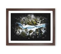 Mountain Ravine In Iceland Paint Splash Modern Art Framed Wall Art Print, Ready to Hang Picture for Living Room Bedroom Home Office Décor, Walnut A4 (34 x 25 cm)