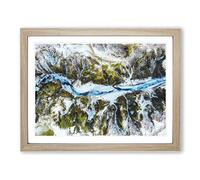 Mountain Ravine In Iceland Painting Modern Art Framed Wall Art Print, Ready to Hang Picture for Living Room Bedroom Home Office Décor, Oak A4 (34 x 25 cm)