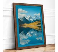 Mountain Reflected in Still Water Landscape Framed Wall Art Print A4