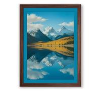 Mountain Reflected in Still Water Landscape Framed Wall Art Print A4 (29.7×21cm) Walnut, Wall Decor for Living Room, Bedroom, Office & Home, Ready to Hang, Art Gift