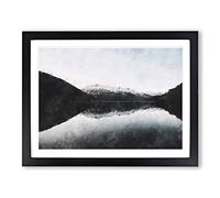 Mountain Reflection In Argentina Painting Modern Art Framed Print | A2 Black Framed Wall Art | Ready to Hang | Modern Landscape Picture | Living Room Bedroom Lounge Office