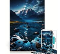 Mountain Reflection in Lake at Night Jigsaw Puzzle for Adults 1000 Pieces Intellect Toy Peaceful Fun Precise Cut Santa Wish List (38x52cm)