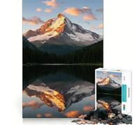 Mountain Reflection in Lake at Sunset 1000 Piece Jigsaw Puzzles for Teenagers Memory Gain Stress Free Design Assembly Heartfelt Gift (38x26cm)