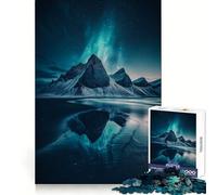 Mountain Reflection Under Aurora Borealis 1000 Piece Jigsaw Puzzles for Adults Jigsaw Brain Skill Warm Time Exact Edge (50x75cm)