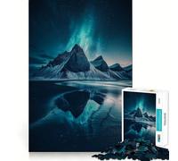 Mountain Reflection Under Aurora Borealis Jigsaw Puzzles 1000 Piece for Teenagers Strengthen Memory Home Leisure Clean Edge Cherished Gift (38x26cm)