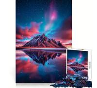Mountain Reflection Under Aurora Jigsaw Puzzles for Adults1000 Pieces Intellect Toy Calming Play Quality Cut Wall Art Decor (38x26cm)