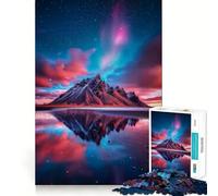 Mountain Reflection Under Aurora Jigsaw Puzzles for Adults1000 Pieces Intellect Toy Calming Play Quality Cut Wall Art Decor (38x26cm)
