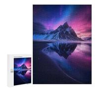Mountain Reflection Under Aurora - Wooden Art Puzzle, 500 PCS, Creative Indoor Hobby, with A Decorative Finished Picture