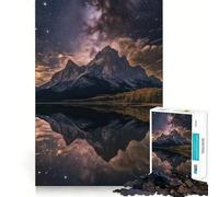 Mountain Reflection Under Starry Night Sky 1000 Piece Jigsaw Puzzle for Adults Logic Toy Relaxing Fun Design Assembly Santa Wish Gift (38x26cm)