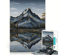 Mountain Reflection with Golden Accents Jigsaw Puzzles for Adults 1000 Pieces Strong Logic Toy Calming Play Clear Edge Artistic Gift (38x26cm)