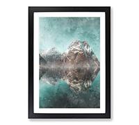 Mountain Reflections in Norway Painting Framed Print | A2 Black Framed Wall Art | Ready to Hang | Modern Landscape Picture | Living Room Bedroom Lounge Office