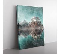 Mountain Reflections In Norway Painting Modern Canvas Wall Art Print Ready to Hang, Framed Picture for Living Room Bedroom Home Office Décor, 76x50 cm (30x20 Inch)