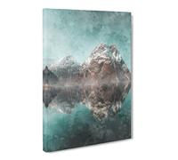 Mountain Reflections In Norway Painting Modern Canvas Wall Art Print Ready to Hang, Framed Picture for Living Room Bedroom Home Office Décor, 20x14 Inch (50x35 cm)