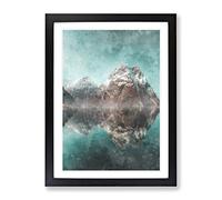 Mountain Reflections In Norway Painting Modern Framed Wall Art Print, Ready to Hang Picture for Living Room Bedroom Home Office Décor, Black A2 (64 x 46 cm)