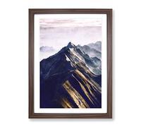 Mountain Ridge In Switzerland Painting Modern Framed Print | A3 Walnut Framed Wall Art | Ready to Hang | Modern Landscape Picture | Living Room Bedroom Lounge Office