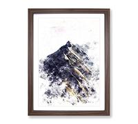 Mountain Ridge In Switzerland Watercolour Modern Framed Print | A2 Walnut Framed Wall Art | Ready to Hang | Modern Landscape Picture | Living Room Bedroom Lounge Office