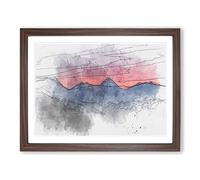 Mountain Ridge Sunset In Abstract Modern Art Framed Print | A2 Walnut Framed Wall Art | Ready to Hang | Abstract Landscape Picture | Living Room Bedroom Lounge Office