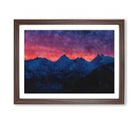 Mountain Ridge Sunset Painting Modern Art Framed Print | A3 Walnut Framed Wall Art | Ready to Hang | Modern Landscape Picture | Living Room Bedroom Lounge Office