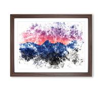 Mountain Ridge Sunset Watercolour Modern Framed Print | A4 Walnut Framed Wall Art | Ready to Hang | Modern Landscape Picture | Living Room Bedroom Lounge Office