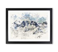 Mountain Ridges Of Greenland Watercolour Modern Framed Print | A2 Black Framed Wall Art | Ready to Hang | Modern Landscape Picture | Living Room Bedroom Lounge Office