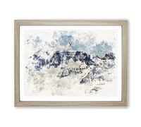 Mountain Ridges Of Greenland Watercolour Modern Framed Print | A2 Oak Framed Wall Art | Ready to Hang | Modern Landscape Picture | Living Room Bedroom Lounge Office