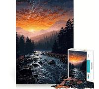 Mountain River at Sunset Landscape 1000 Piece Jigsaw Puzzle for Adults Logic Toy Relaxing Fun Design Assembly Santa Wish Gift (38x26cm)