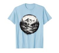 Mountain River Forest Design Retro Nature Wilderness Art T-Shirt