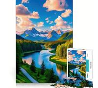 Mountain River Landscape 1000 Piece Jigsaw Puzzle for Adults Logic Toy Relaxing Fun Design Assembly Santa Wish Gift (38x52cm)