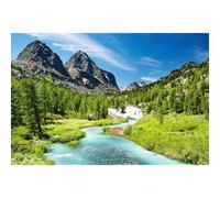 Mountain River Landscape Backdrop Stunning Spring Mountains Valley Scenic Stream Photography Background Wild Meadow Pine Trees Fir Forest Backdrop for Hiking Travel Vacation Background Props 7x5ft