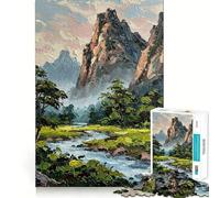 Mountain River Landscape Painting Jigsaw for Teenagers 1000 Pieces Memory Boost Relaxing Fun Pattern Assembly (38x26cm)