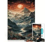 Mountain River Landscape with Sunset Jigsaw Puzzle for Adults 1000 Pieces Intellect Toy Peaceful Fun Precise Cut Santa Wish List (38x26cm)