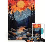 Mountain River Sunset 1000 Piece Jigsaw Puzzle for Adults Logic Toy Relaxing Fun Design Assembly Santa Wish Gift (38x26cm)