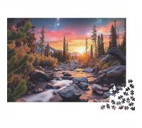 Mountain River Sunset 1000 Piece Men Women Adults Puzzle Golden Dusk Falls over Rocky Forest Stream Premium Sturdy Vibrant Challenging Stress Relief 38x26cm/1000pcs