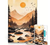 Mountain River Sunset Jigsaw Puzzle for Teenagers 1000 Pieces Memory Gain Calm Relax Design Assembly Classic Gift (38x52cm)