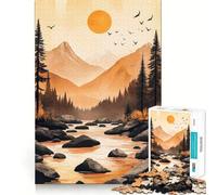 Mountain River Sunset Jigsaw Puzzles 1000 Piece for Teenagers Strengthen Memory Home Leisure Clean Edge Cherished Gift (50x75cm)
