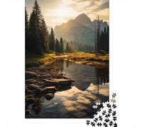 Mountain River Sunset Landscape 1000-Piece Puzzle for Adults, 70x50cm/1000pcs; White Pieces with A Smooth Surface; Shared Family Time Around The Table